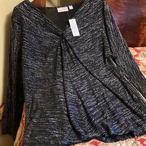 Woman’s Kim Gravel top XL black with silver threads. Has long sleeves . NWOT